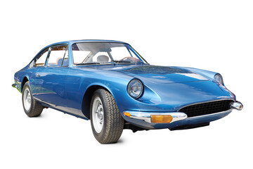 Obraz premium Retro blue sport car isolated on white