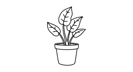 Simple outline drawing of a potted plant with large leaves silhouette
