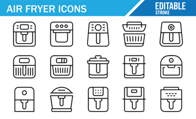 Air Fryer UI Icons – Clean Outline Elements for Apps and Guides
