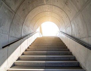 Concrete tunnel stairway leads to light