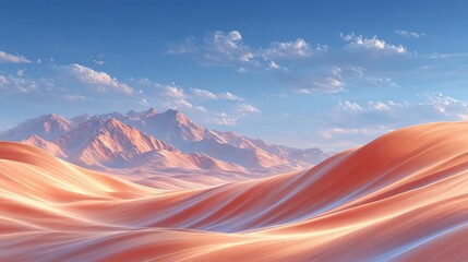 Majestic Desert Landscape: Orange Dunes and Mountains Under a Blue Sky