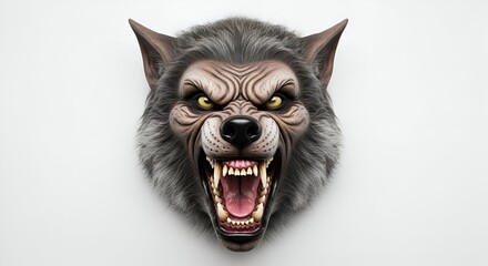 A detailed illustration of a snarling werewolf face with sharp teeth and intense eyes, Halloween concept