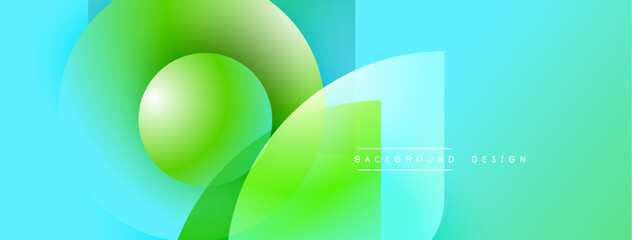 Abstract design features overlapping green, blue shapes. Gradient colors create modern visual effect. Text reads background design.