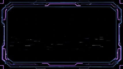 Glowing cyan and violet border frame with tech elements on a black background - Powered by Adobe