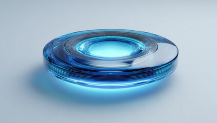 Light-blue, glassy disc on a plain surface