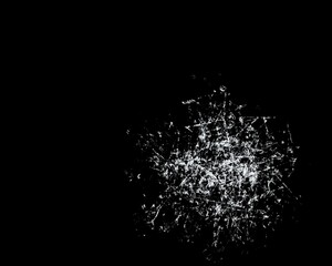 งานศิลปะที่ไม่มีชื่อ This abstract digital artwork shows a burst of white streaks and textures on a solid black background. 