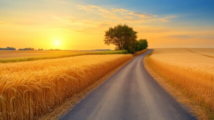 Creative abstract autumn landscape background with harvest season natural scenery under beautiful sky for commercial advertising and business poster design concepts.