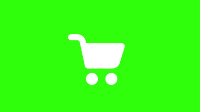 Shopping Cart Icon Animation with Green Screen Background 4K. Animation motion graphic with chroma green screen clip template 4k