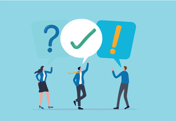 FAQ, question and answer, solution to solve problem, business advice or help and support service, communication or team brainstorm concept, business people asking question and answer to solve problem