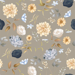 Autumn Floral Elegance Modern Vintage Botanical Pattern