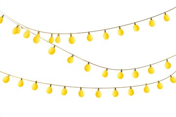 Yellow string lights, three rows, on white