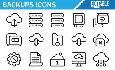 File Backup Icons – Folder, Copy, Archive – Editable Stroke