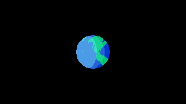 ドット絵の地球の自転アニメーション,背景透過,縁無し