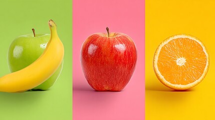 Vibrant Fruit Still Life: Apple, Banana, Orange
