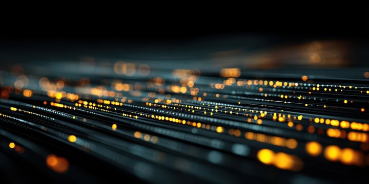 Illuminated Fiber Optic Cables: Abstract view of luminous fiber optic cables, conveying the essence of high-speed data transmission and connectivity in a modern technological landscape.