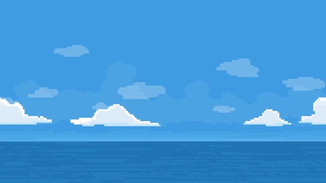 Retro Game Background - Blue Sky and Ocean Landscape 3 (seamless loop)