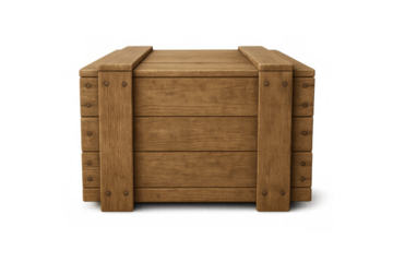 Closed wooden crate on transparent background, shipping and storage concept