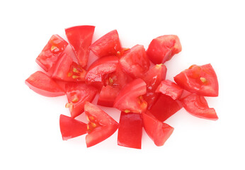 Pieces of ripe red tomatoes isolated on white © New Africa