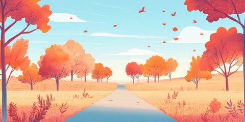 Creative abstract autumn harvest landscape with flat illustration style for commercial advertising background design and seasonal business poster concepts.