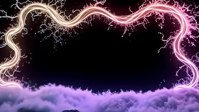 Engulfed in a surreal dreamscape, the Electric wire Border Frame snaking in zigzag paths shines with iridescent colors that shift and shimmer; waves of liquid light cascade gracefully