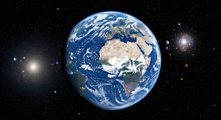 Naklejka premium Earth in Space, Beautiful Blue Planet, Cosmic View, Stunning Image, Celestial Body, Solar System.