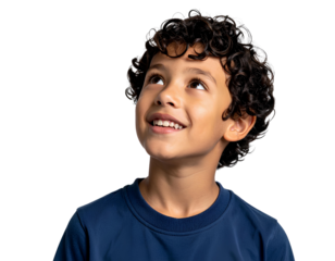 Firefly_Stock photo of a happy boy looking up with curly hair on transparent background_