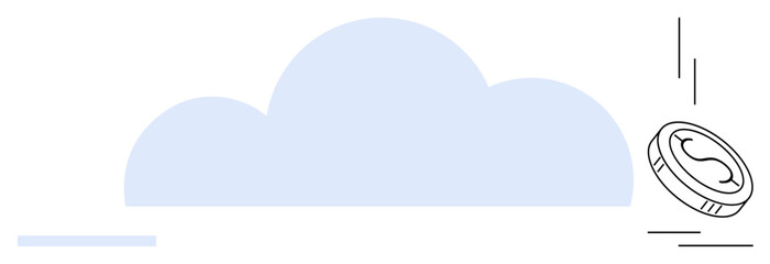 Large cloud graphic paired with a coin featuring a dollar sign, emphasizing cloud storage, digital economy, and financial management. Ideal for technology, savings, investment, fintech, economy
