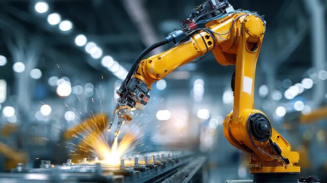 Robotic arm performing precision assembly tasks in a modern manufacturing facility with advanced technology showcasing automation processes