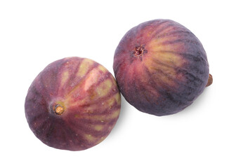 Two whole ripe figs isolated on white, top view