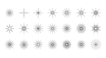 Sparkling starburst design elements ready to add a celestial touch to your creative projects with these minimalist black and white graphics