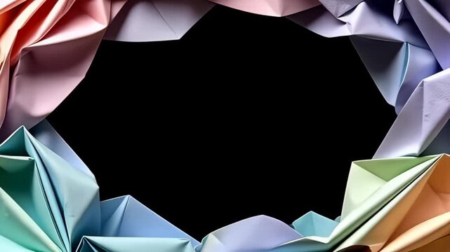 Indulge in the artistic flair of a whimsical Folded origami Border Frame morphing with shadows, interwoven with dreamy pastels that swirl and blend effortlessly, inviting your audience into