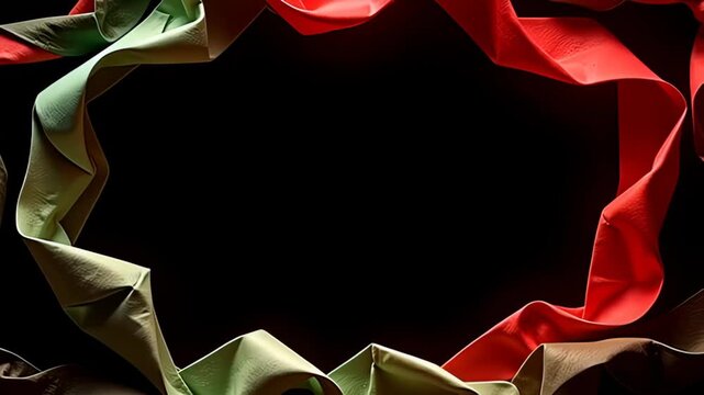 In this enchanting display, the Folded origami Border Frame morphing with shadows gracefully undulates, surrounded by sinuous ribbons of emerald and ruby light that pulse rhythmically,
