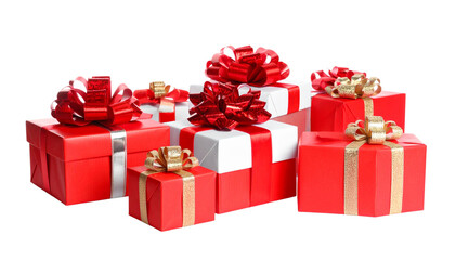 Obraz premium Red and White Gift Boxes with Red and Gold Ribbon Bows, Transparent PNG