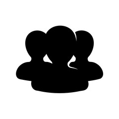 A simple black glyph icon representing a group of three people