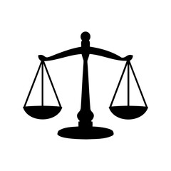 The Scales of Justice and Law in Black Silhouette on White