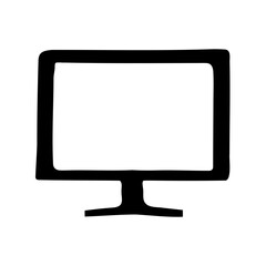 Hand drawn black and white illustration of a monitor with stand