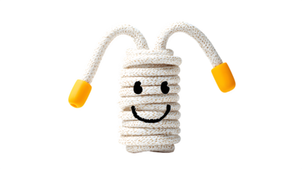 A doodle jump rope with a happy, bouncy face and two tiny handle arms, isolated on a Transparent Background