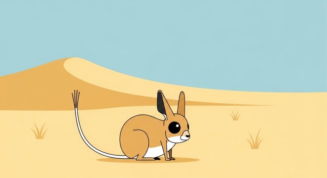 Cute Cartoon Jerboa Hopping in a Desert Landscape.