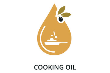 Fototapeta premium Cooking oil drop icon with olive branch and frying pan, isolated on Transparent Background