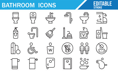 Bathroom Equipment Icons – Editable Stroke UI Elements