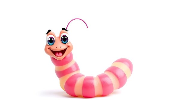 Cartoon worm with pink stripes on a white backdrop