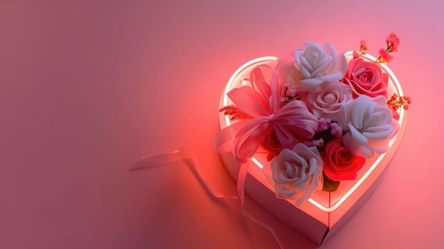 A beautiful arrangement of flowers inside a heart-shaped box, perfect for romantic gestures or special occasions
