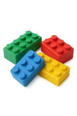 Naklejka premium Colorful plastic building blocks isolated on transparent background