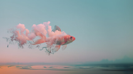 The golden fish soars through the clouds in the sky, fulfilling both its own and others’ wishes; nothing can stop it from reaching its goal.