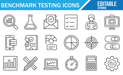 Data Dashboard Icons – Charts, Calculator, Gear – Line Art