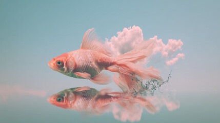 The golden fish soars through the clouds in the sky, fulfilling both its own and others’ wishes; nothing can stop it from reaching its goal.