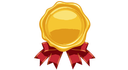 Elegant golden wax seal with vibrant red ribbon for luxury branding and exclusive invitations or announcements offering a touch of class and tradition