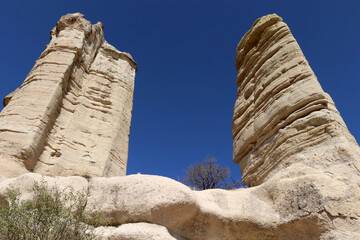 Unusual rocks in Zemi Valley near Goreme, Cappadocia, Turkey