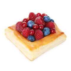Yummy puff pastry with berries isolated on white