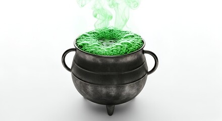 A bubbling cauldron of green potion with smoke rising, perfect for Halloween or fantasy themes